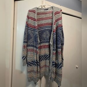 American Eagle Outfitters Blue and Red Patterned Cardigan